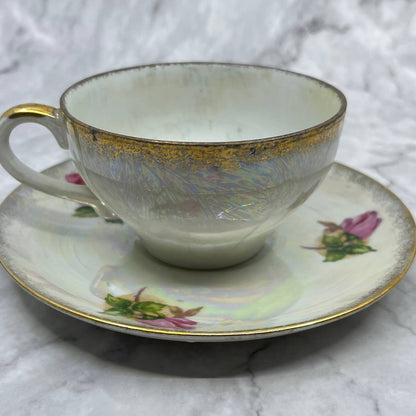 Vintage Del Coronado Nasco Footed Cup and Saucer Japan Rose Gold Trim ￼ TA7