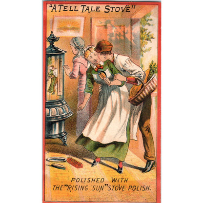 1880s Victorian Trade Card Rising Sun Stove Polish A Tell Tale Stove SF2