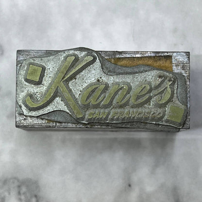 Vintage Printing Letterpress Printers Block Plate Kane’s San Francisco TJ518