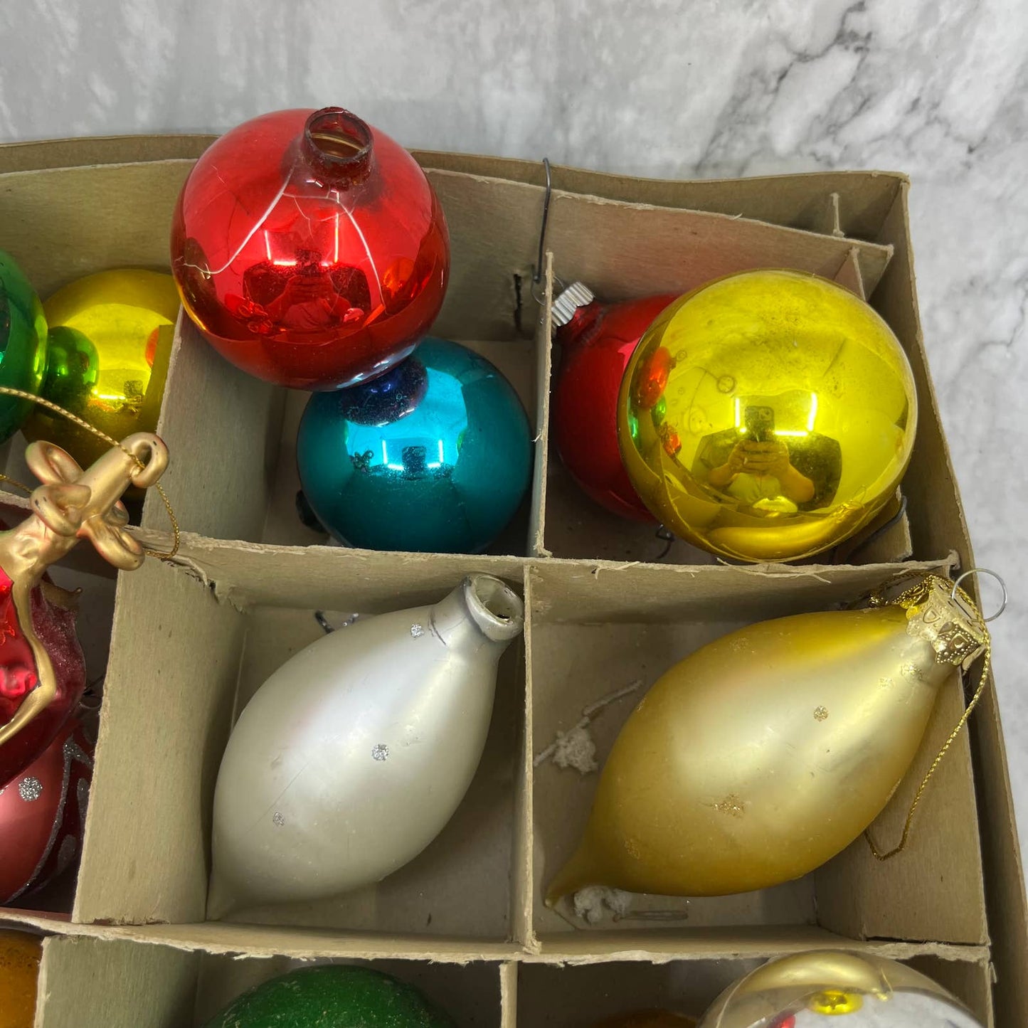 Shiny Brite and Other 18 Vintage Mercury Glass Ornaments With Original Box