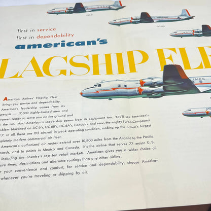 1953 American Airlines DC-7 Turbo Compound Fold Put Brochure Poster & Letter TF9