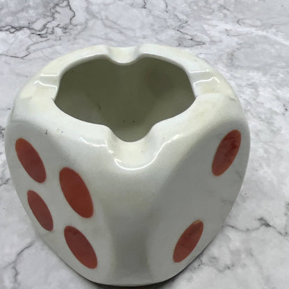 Vintage Ceramic White and Orange Dice Ashtray 3" Japan TI7