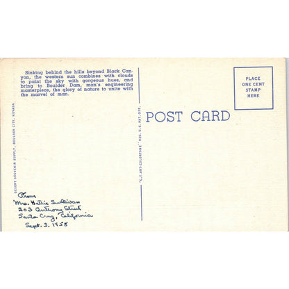 Sunset at Boulder Dam Colorado Original Postcard TK1-P1
