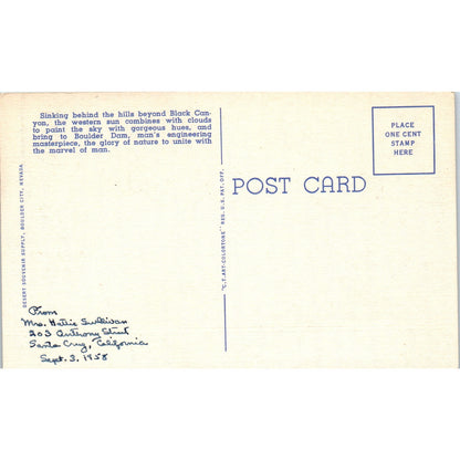 Sunset at Boulder Dam Colorado Original Postcard P3-3