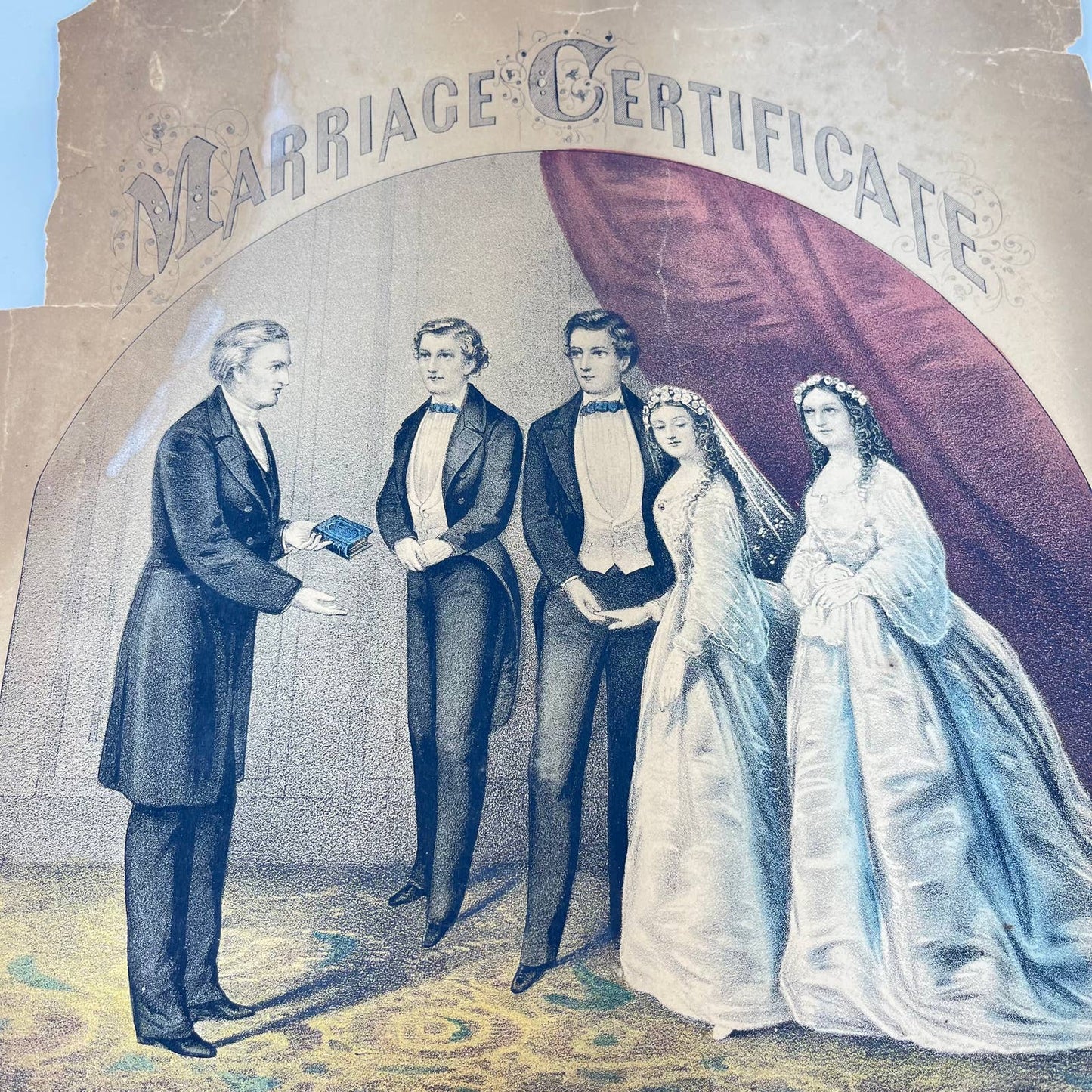 1883 Currier & Ives Tinted Engraving Marriage Certificate Frederick MD FL1