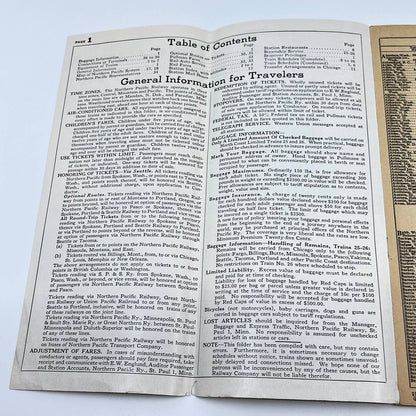 1956 Northern Pacific Railway VistaDome North Coast Passenger Train Schedule TF7