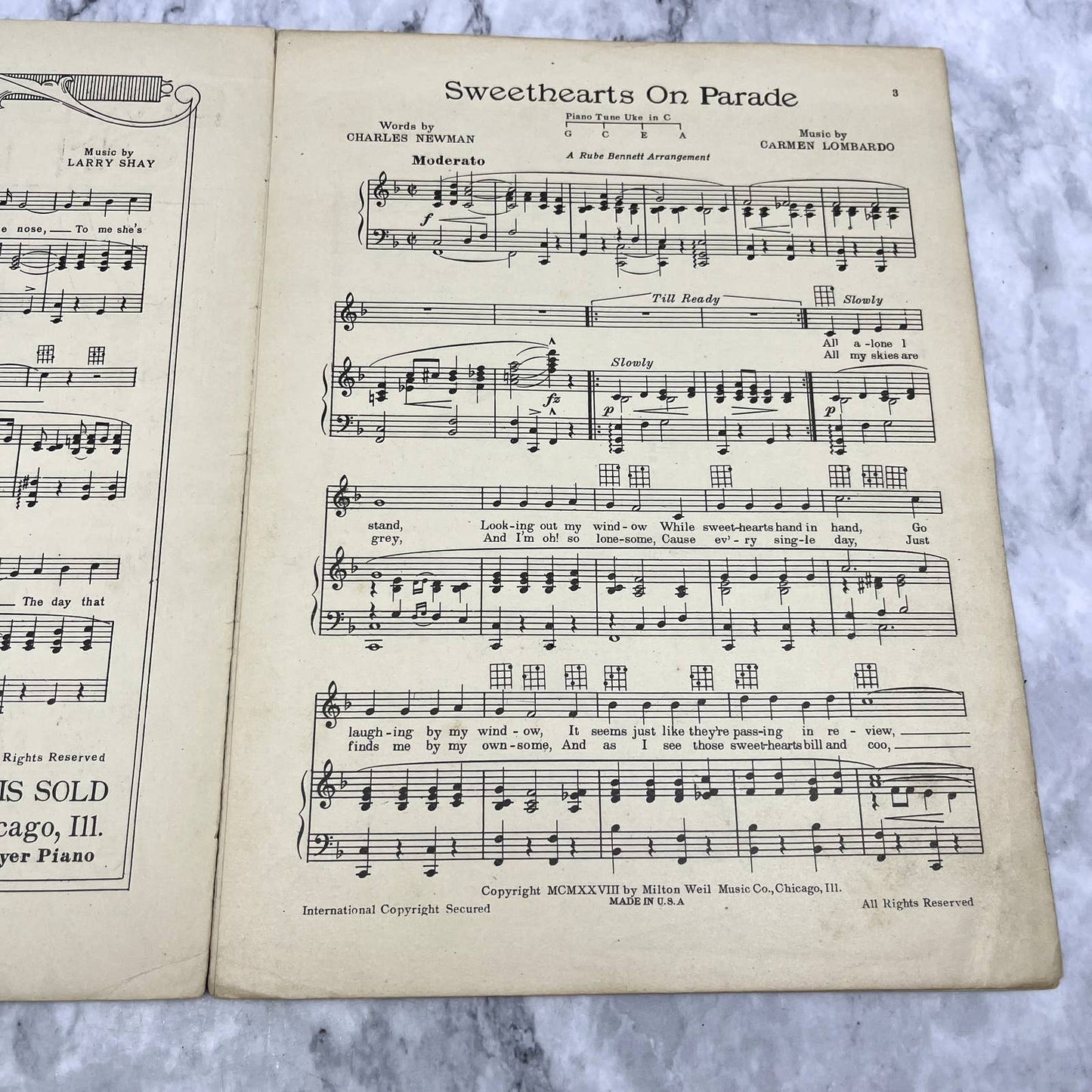 Sweetheart on Parade Charle Newman Carmen Lombardo 1928 Sheet Music TK2-SM