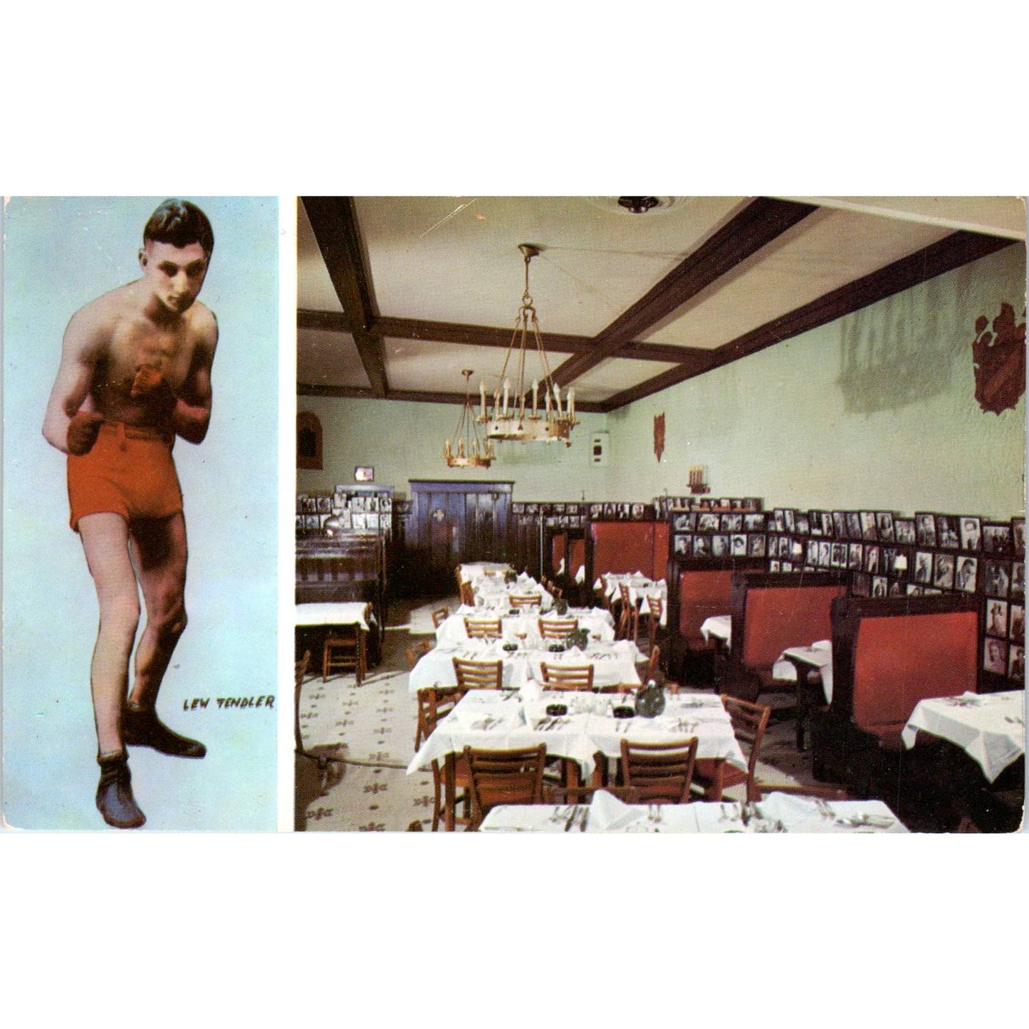 Vintage Postcard Boxer Lew Tendler at His Restaurant Philadelphia PA TD8-P2