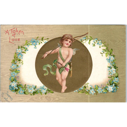 Valentines Cupid Cherub a Token of Love 1908 Original Postcard TK1-P19
