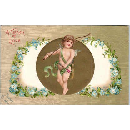 Valentines Cupid Cherub a Token of Love 1908 Original Postcard P2-4