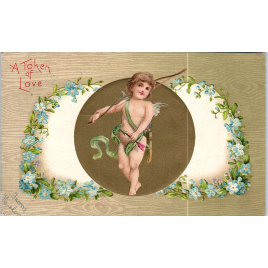 Valentines Cupid Cherub a Token of Love 1908 Original Postcard P2-4