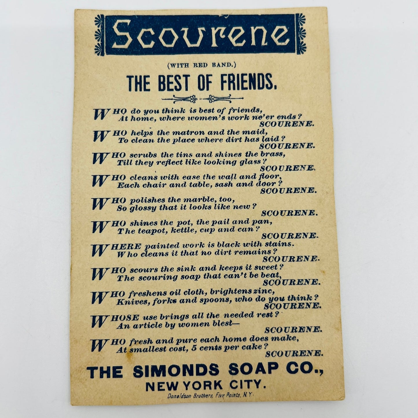 1880s Victorian Trade Card Simonds Soap New York NY Girl & Kittens AH9-M8
