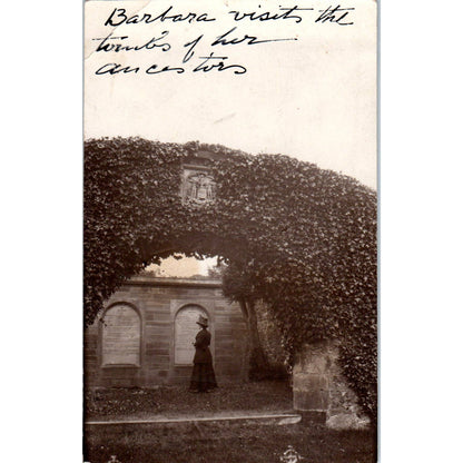 Antique Photograph Victorian Woman In Black Visiting Tombs of Her Ancestors SE4
