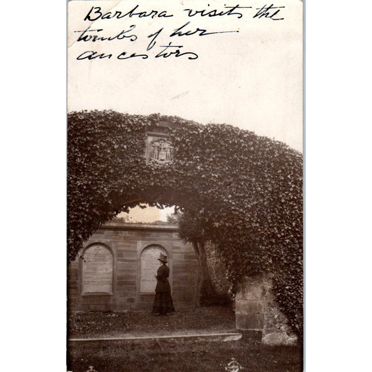 Antique Photograph Victorian Woman In Black Visiting Tombs of Her Ancestors SE4