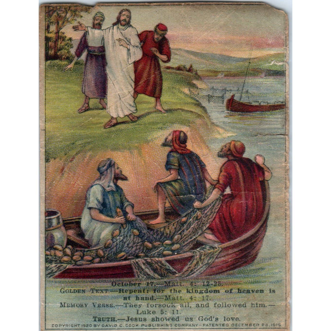 1920 Christian Lesson Picture Card Jesus Begins His Ministry Chooses Helpers SE5