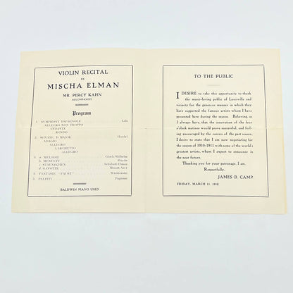 1910 Masonic Theatre Louisville Mischa Elman Violinist Concert Program AB9
