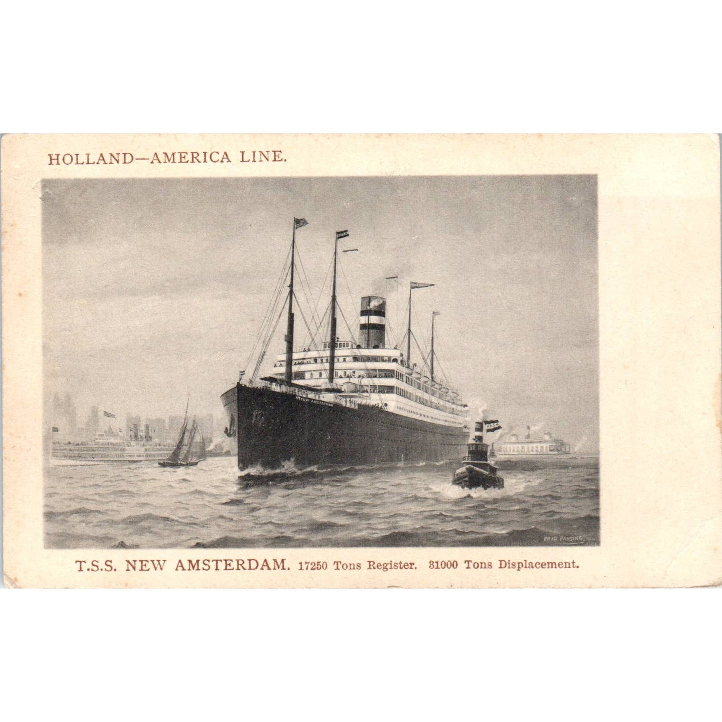 Holland-America Line TSS New Amsterdam Steamship - Original Postcard TJ9-P1