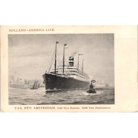 Holland-America Line TSS New Amsterdam Steamship - Original Postcard TJ9-P1