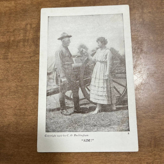 Antique 1917 RPPC Postcard WWI Soldier & Woman AIM CO Buckingham PA1