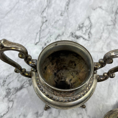Antique Large Silver Plate Footed Lidded Urn Sugar Bowl 7” TJ4