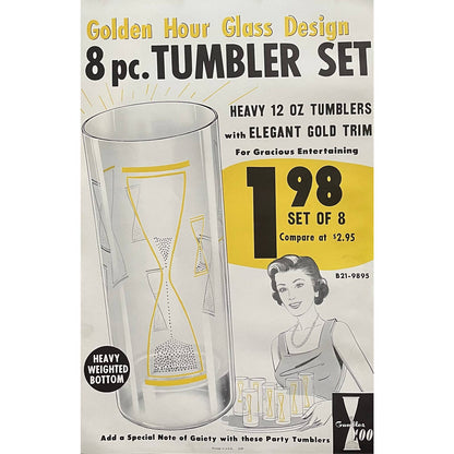1960 Golden Hour Glass Tumbler Set Gambles Retail Store Display Poster 13.5x20