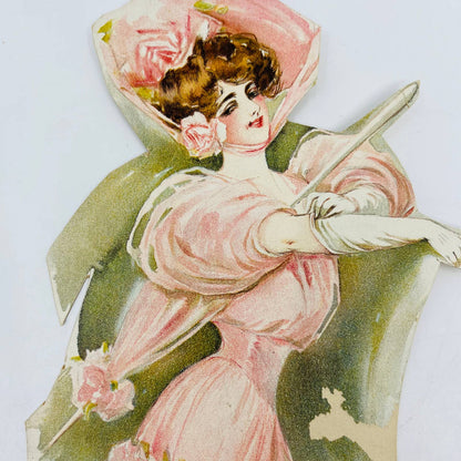 c1900 Victorian Lady Large Cutout Cardstock Pink Dress 9 x 12” TA8