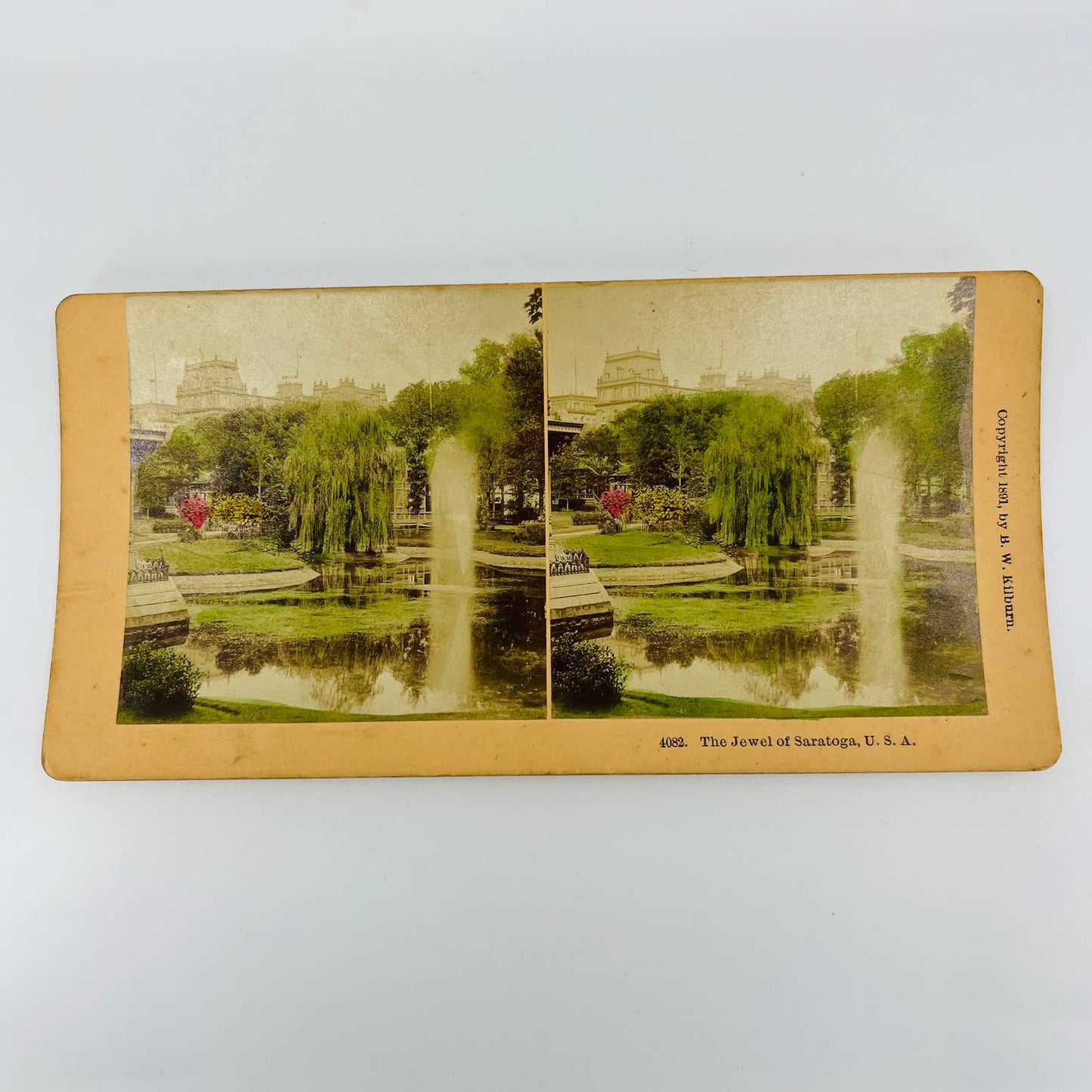 1891 Stereoview Hand Tinted The Jewel of Saratoga New York Fountain