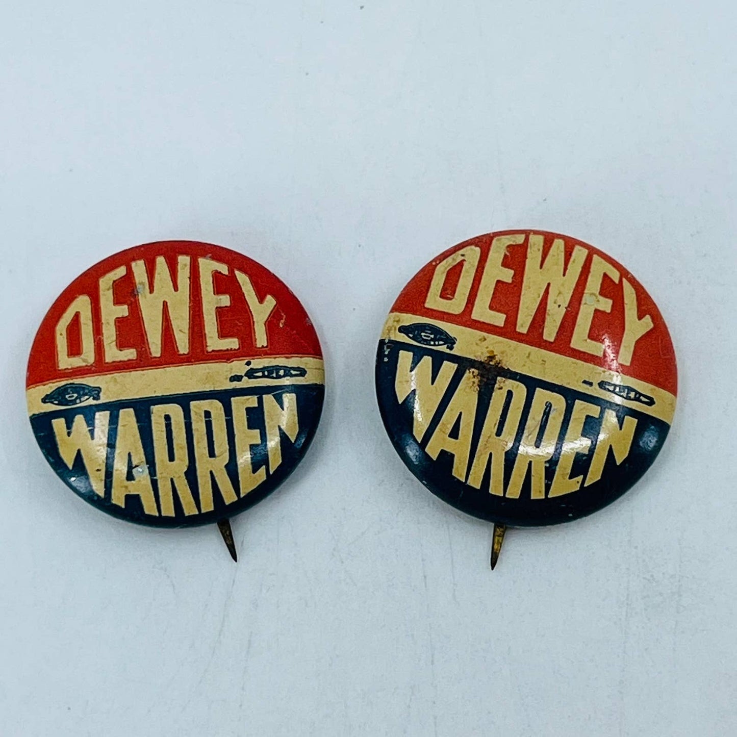 1948 DEWEY/WARREN Litho Pinback Button Presidential Campaign Pin Set of 2 TB9-2