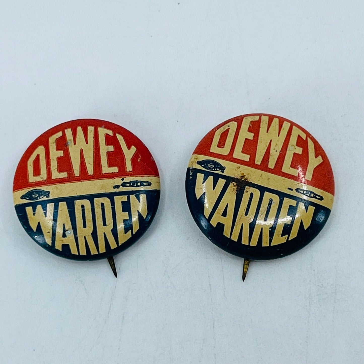 1948 DEWEY/WARREN Litho Pinback Button Presidential Campaign Pin Set of 2 SF4