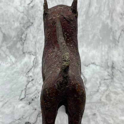 Antique Bronze West African Tribal Benin Leopard Statue Nigeria 7x8.5” TD8