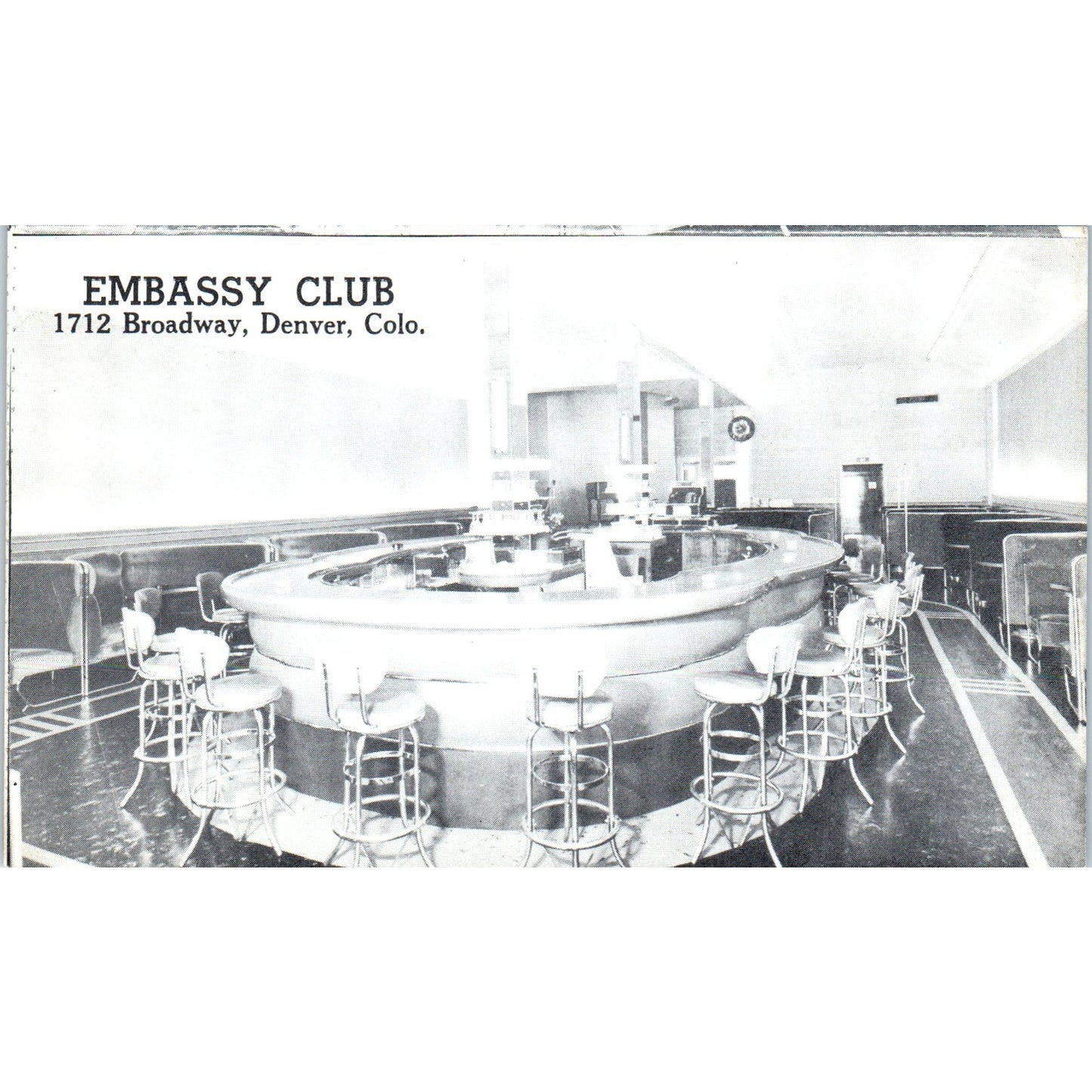 The Embassy Club Cocktail Lounge Interior Denver CO Original Postcard P1-11