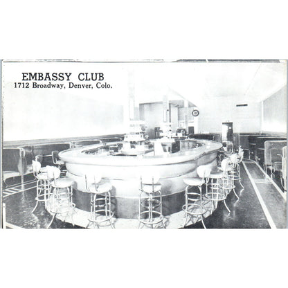 The Embassy Club Cocktail Lounge Interior Denver CO Original Postcard P1-11