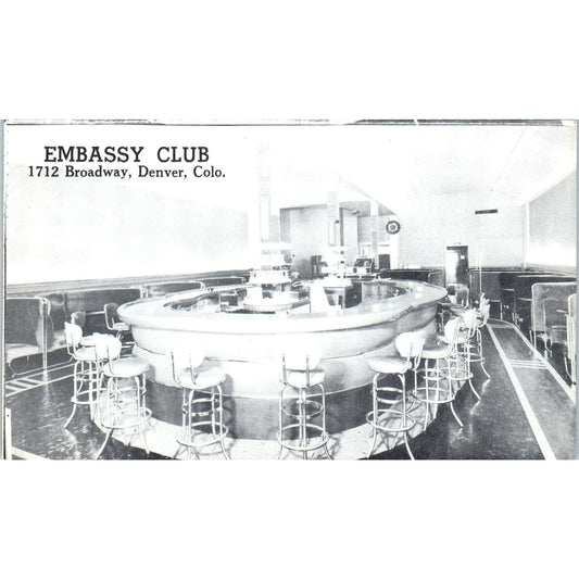 The Embassy Club Cocktail Lounge Interior Denver CO Original Postcard P1-11