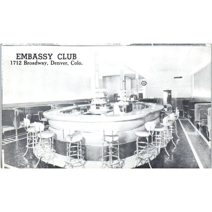 The Embassy Club Cocktail Lounge Interior Denver CO Original Postcard TK1-29