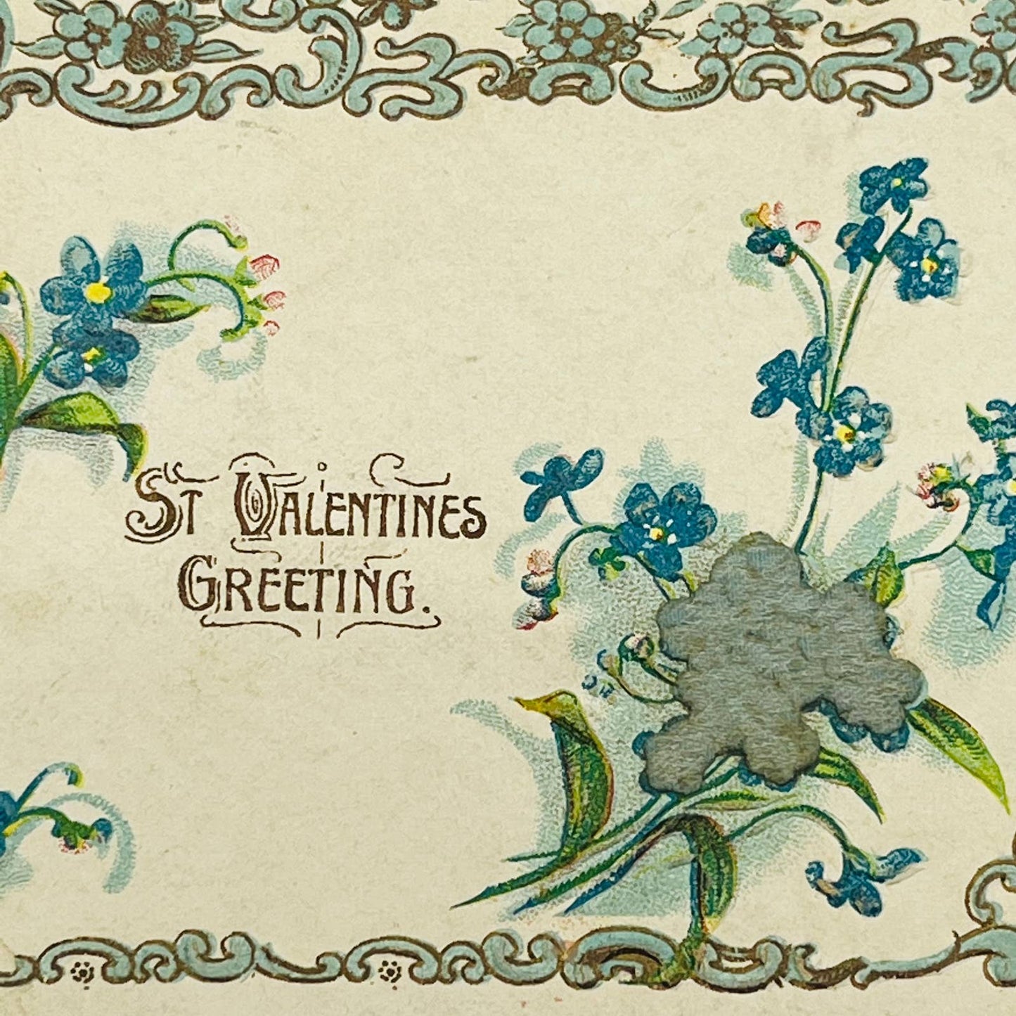 1907 Valentine’s Post Card Art Nouveau Blue Flowers Embossed PA3