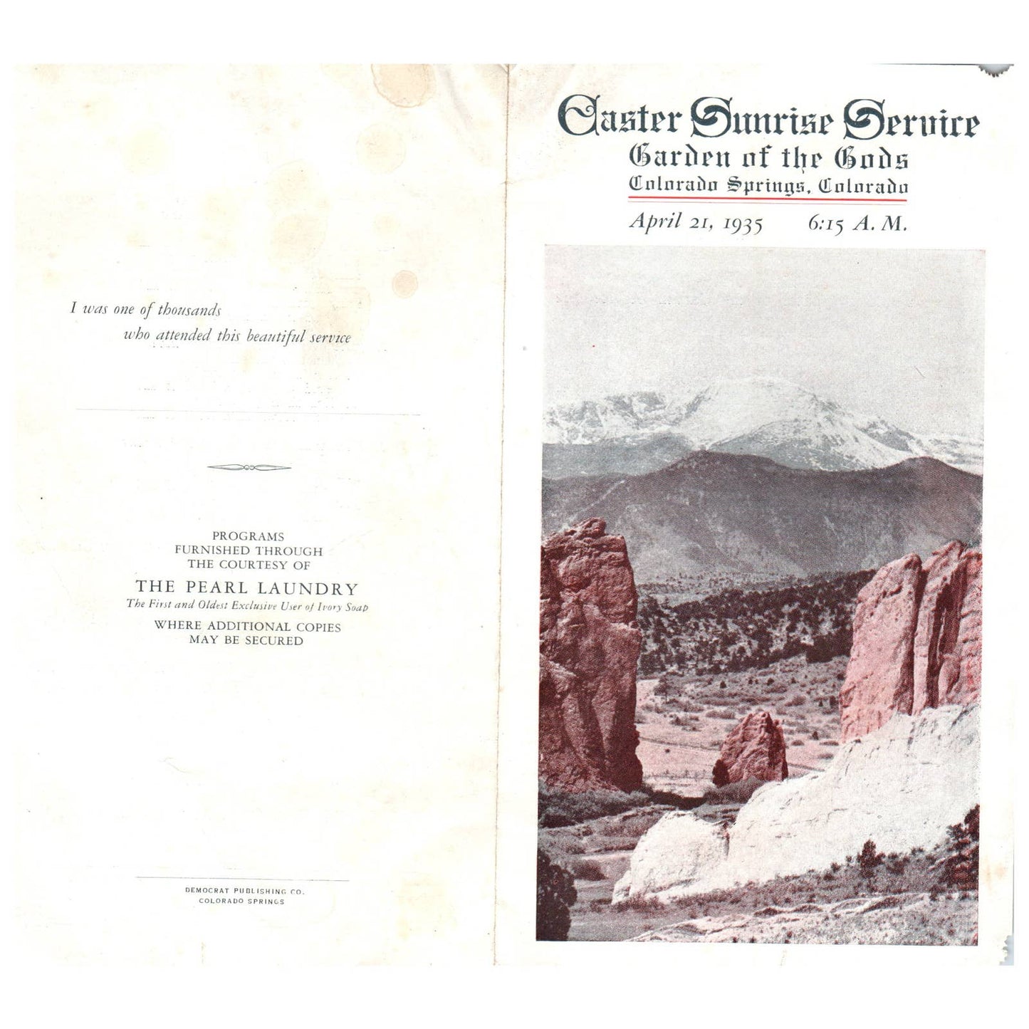 1935 Easter Sunrise Service Program Garden of the Gods Colorado Springs SE4