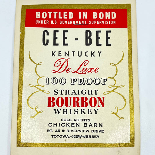 Cee-Bee Kentucky Bourbon Whiskey Label Chicken Barn Totowa New Jersey