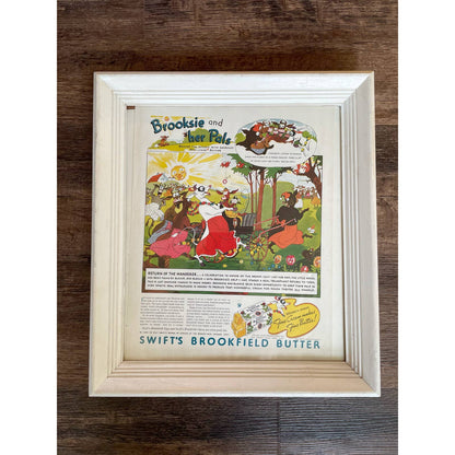 Vintage 1933 Framed Swift’s Brookfield Butter Ad Brooksie & Her Pals