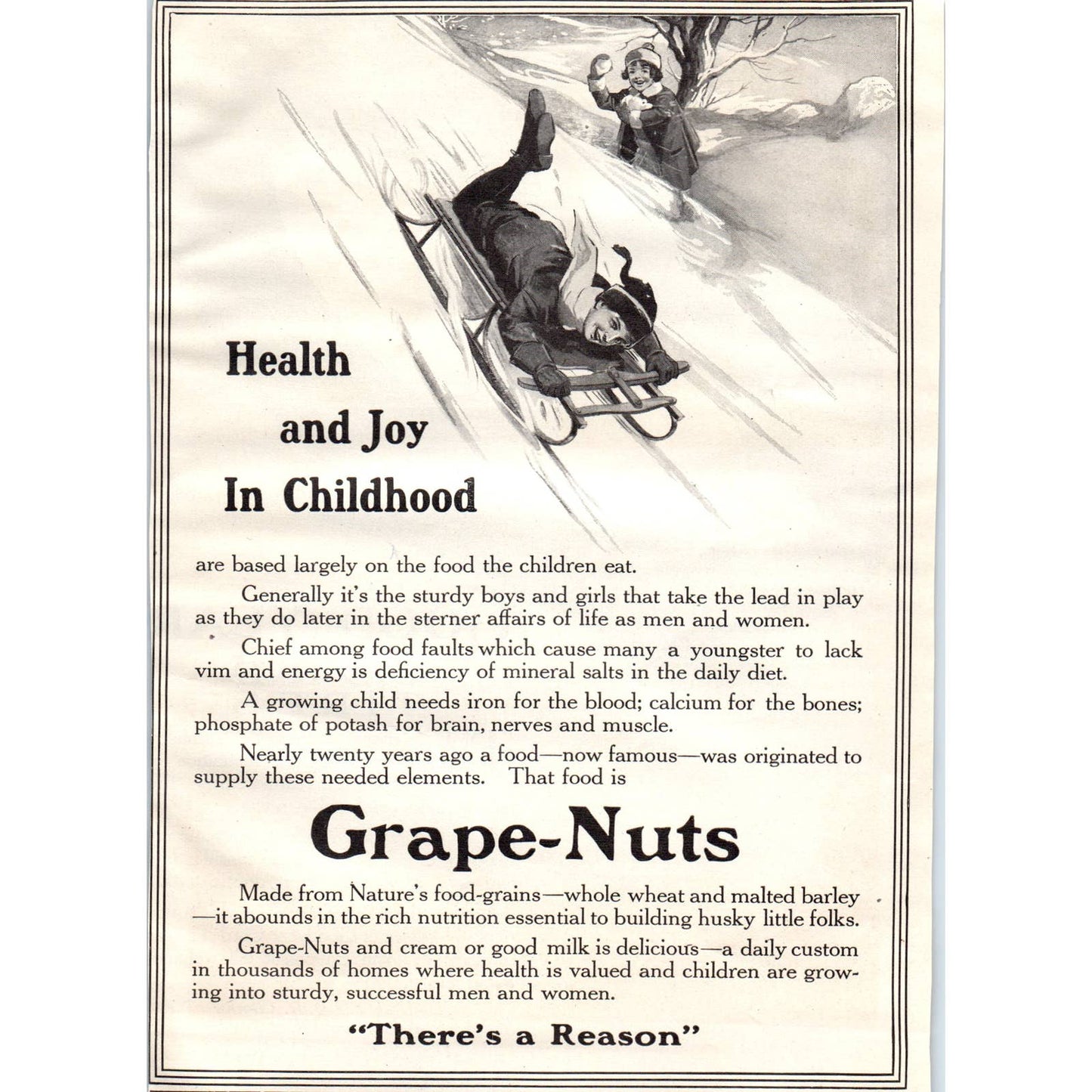 c1920 Harper's Magazine Ad - Grape-Nuts Health and Joy in Childhood TF6-1