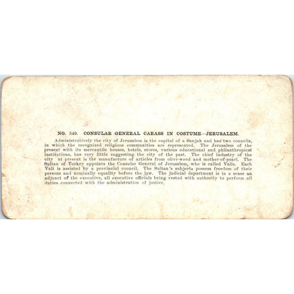 Consular General Carass in Costume Jerusalem - Antique Stereoview Card H3-2