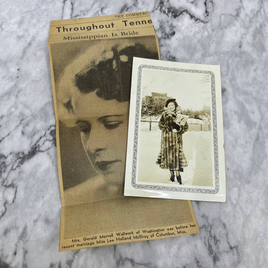 1934 Photo & Article Mrs Gerald Wallwork Lee Holland McElroy Columbus MS TJ9-PG2