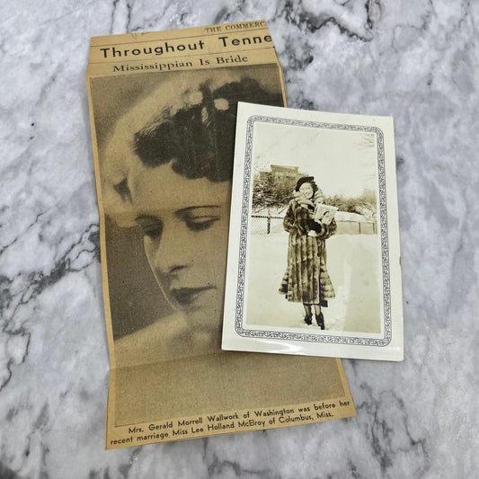 1934 Photo & Article Mrs Gerald Wallwork Lee Holland McElroy Columbus MS P4-9