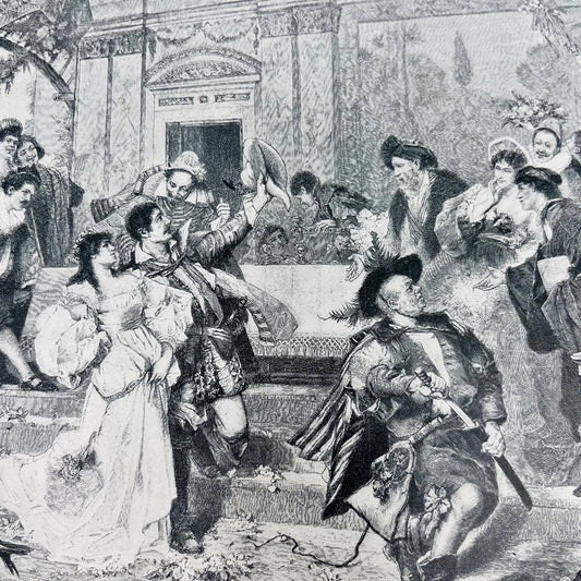 1880s Art Print Engraving Shakespeare Taming of the Shrew PETRUCHIO’S WEDDING