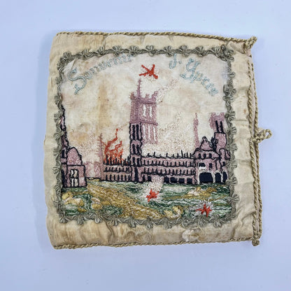 c1920 WWI Ypres Belgian Souvenir Handkerchief Holder Hand Embroidered TH9