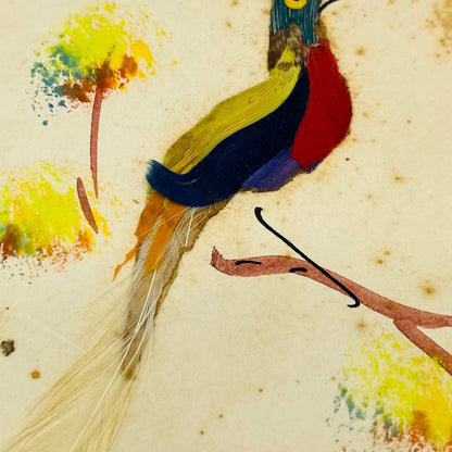 Antique Handmade Feather Art Bird Postcard Made in Mexico AH9-M8