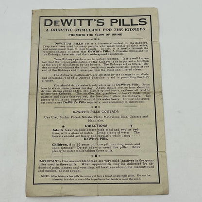 Antique DeWitt’s Pills Leaflet Order Form Kidney Quack Medicine Chicago IL D3