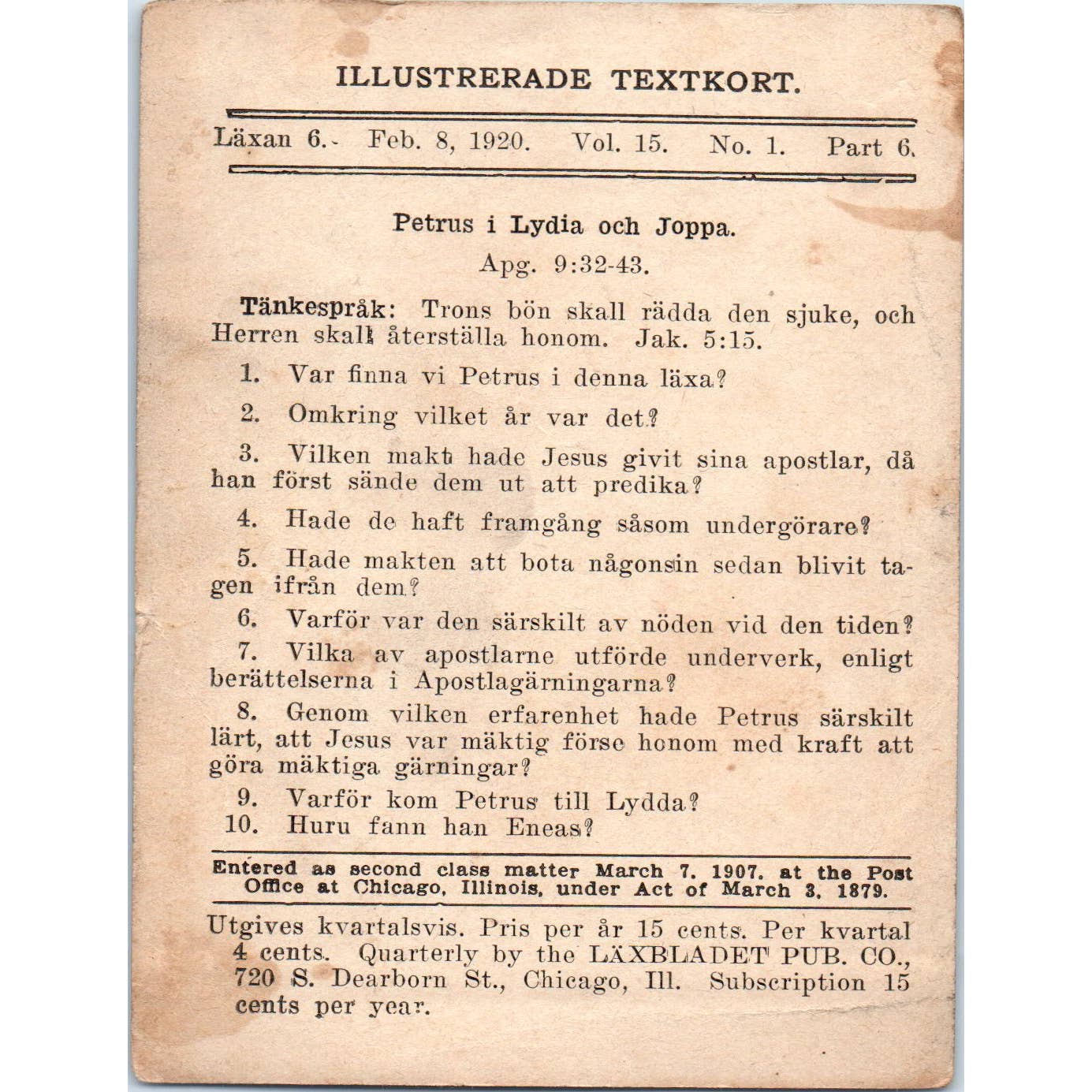 1920 Christian GERMAN Lesson Picture Card Jesus Gives Health and Life SE5