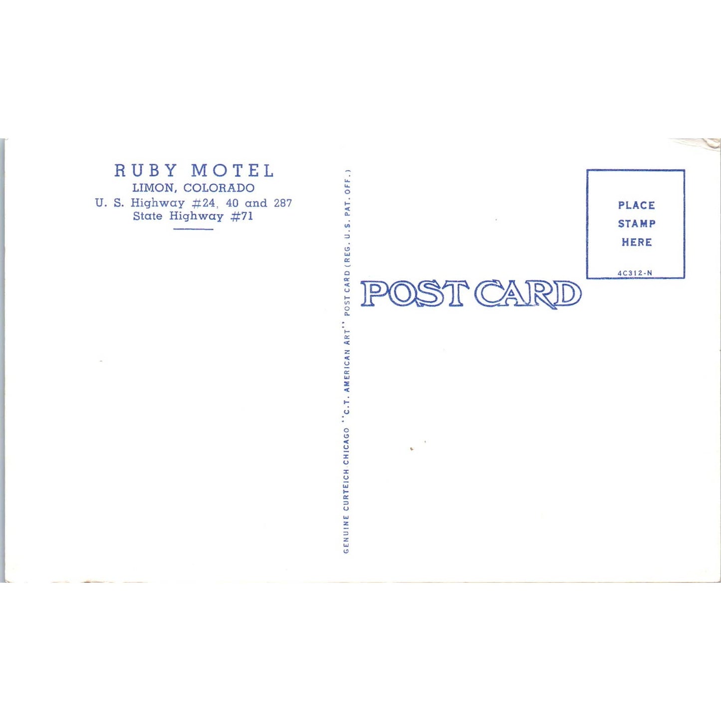Ruby Motel Limon Colorado Original Postcard TK1-29