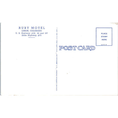 Ruby Motel Limon Colorado Original Postcard TK1-29