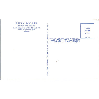 Ruby Motel Limon Colorado Original Postcard P1-11